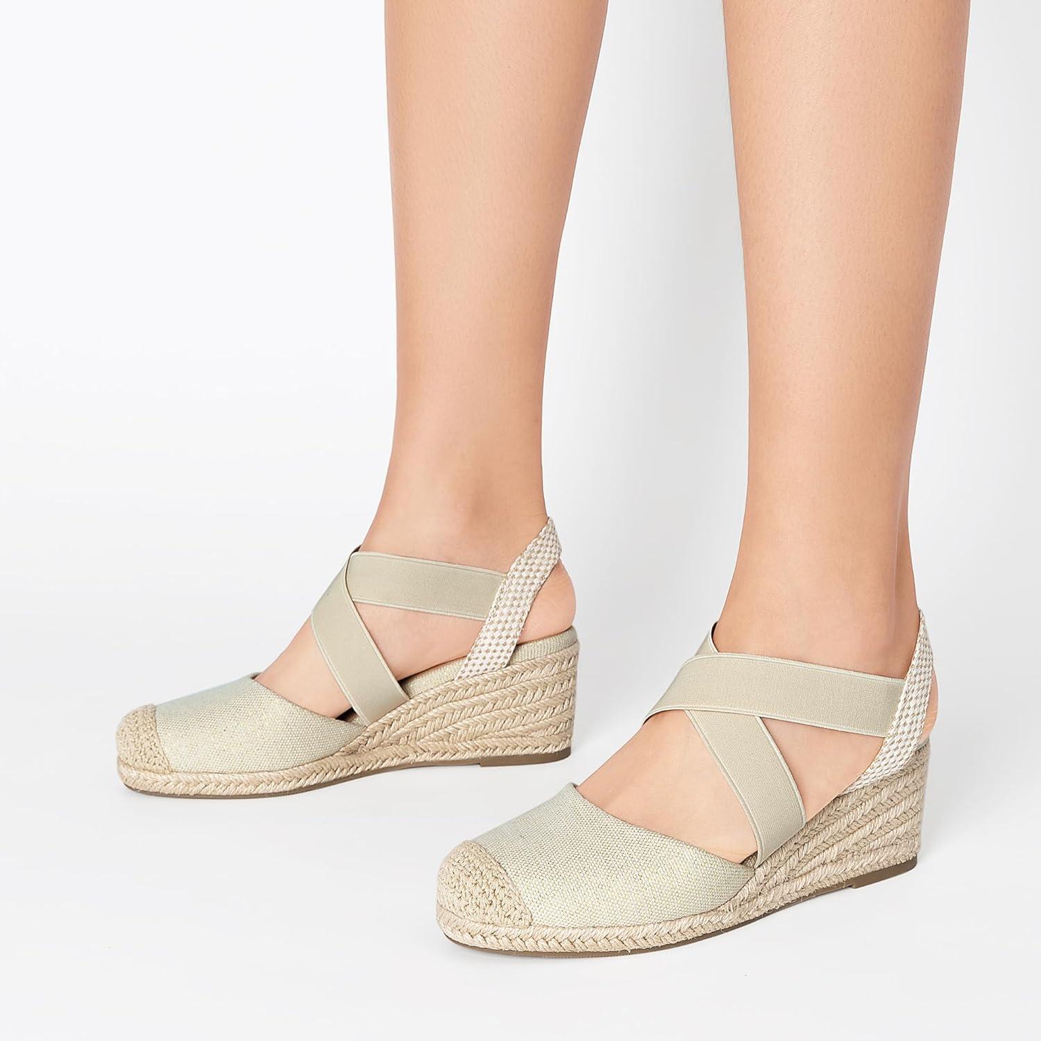 imageDREAM PAIRS Womens Close Toe Espadrilles Platform Slip on Elastic Criss Cross Straps Dressy Wedges SandalsBeige