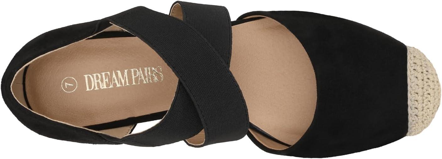 imageDREAM PAIRS Womens Close Toe Espadrilles Platform Slip on Elastic Criss Cross Straps Dressy Wedges SandalsBlack Suede