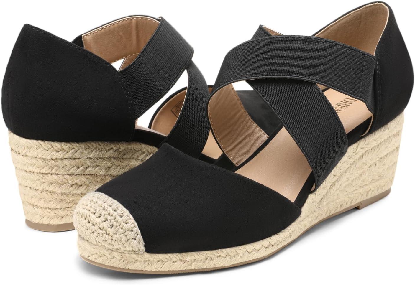 imageDREAM PAIRS Womens Close Toe Espadrilles Platform Slip on Elastic Criss Cross Straps Dressy Wedges SandalsBlack Suede