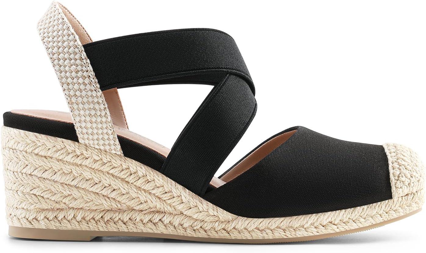 imageDREAM PAIRS Womens Close Toe Espadrilles Platform Slip on Elastic Criss Cross Straps Dressy Wedges SandalsBlackBeige