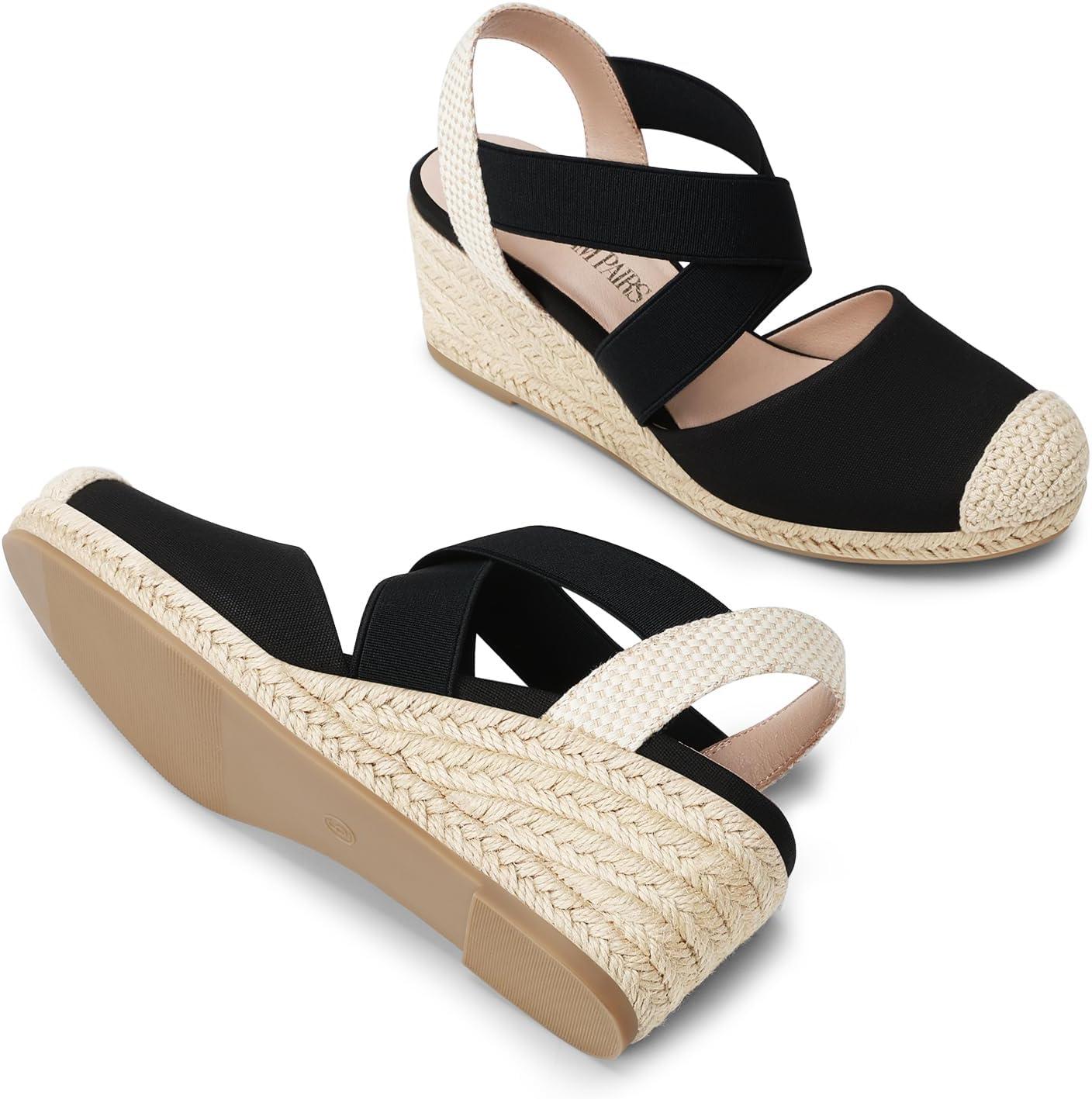 imageDREAM PAIRS Womens Close Toe Espadrilles Platform Slip on Elastic Criss Cross Straps Dressy Wedges SandalsBlackBeige