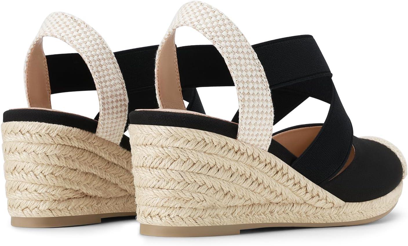 imageDREAM PAIRS Womens Close Toe Espadrilles Platform Slip on Elastic Criss Cross Straps Dressy Wedges SandalsBlackBeige