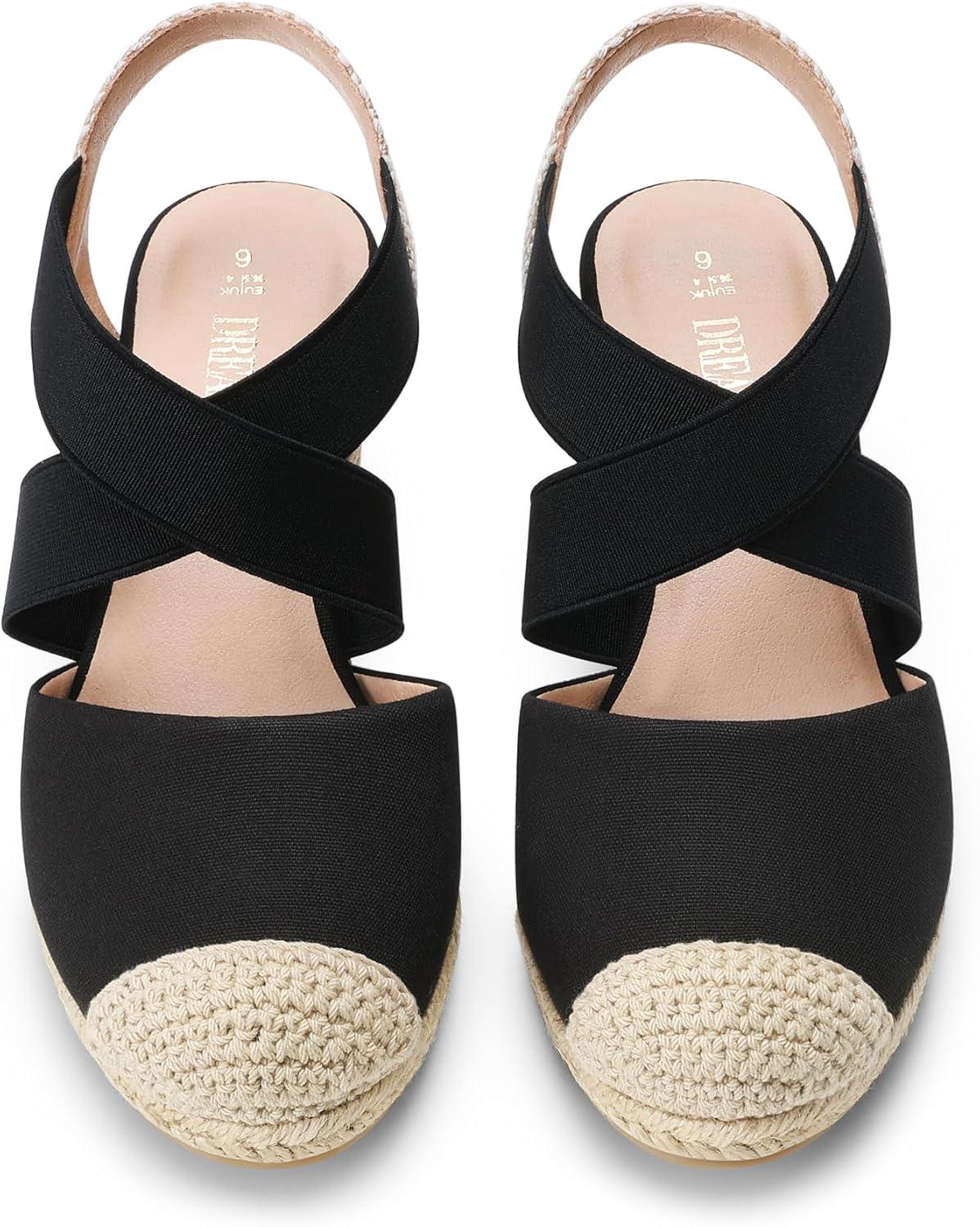 imageDREAM PAIRS Womens Close Toe Espadrilles Platform Slip on Elastic Criss Cross Straps Dressy Wedges SandalsBlackBeige