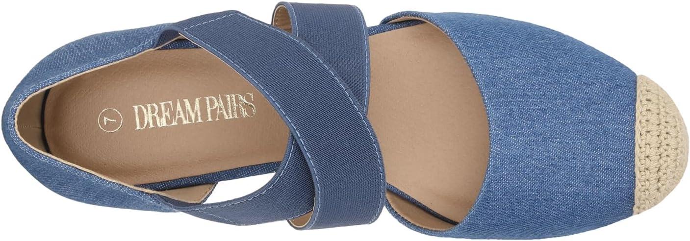 imageDREAM PAIRS Womens Close Toe Espadrilles Platform Slip on Elastic Criss Cross Straps Dressy Wedges SandalsDenim Blue