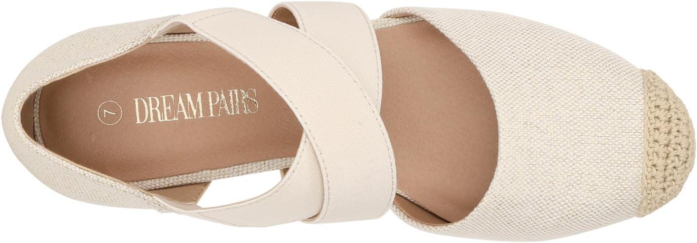 imageDREAM PAIRS Womens Close Toe Espadrilles Platform Slip on Elastic Criss Cross Straps Dressy Wedges SandalsLinen