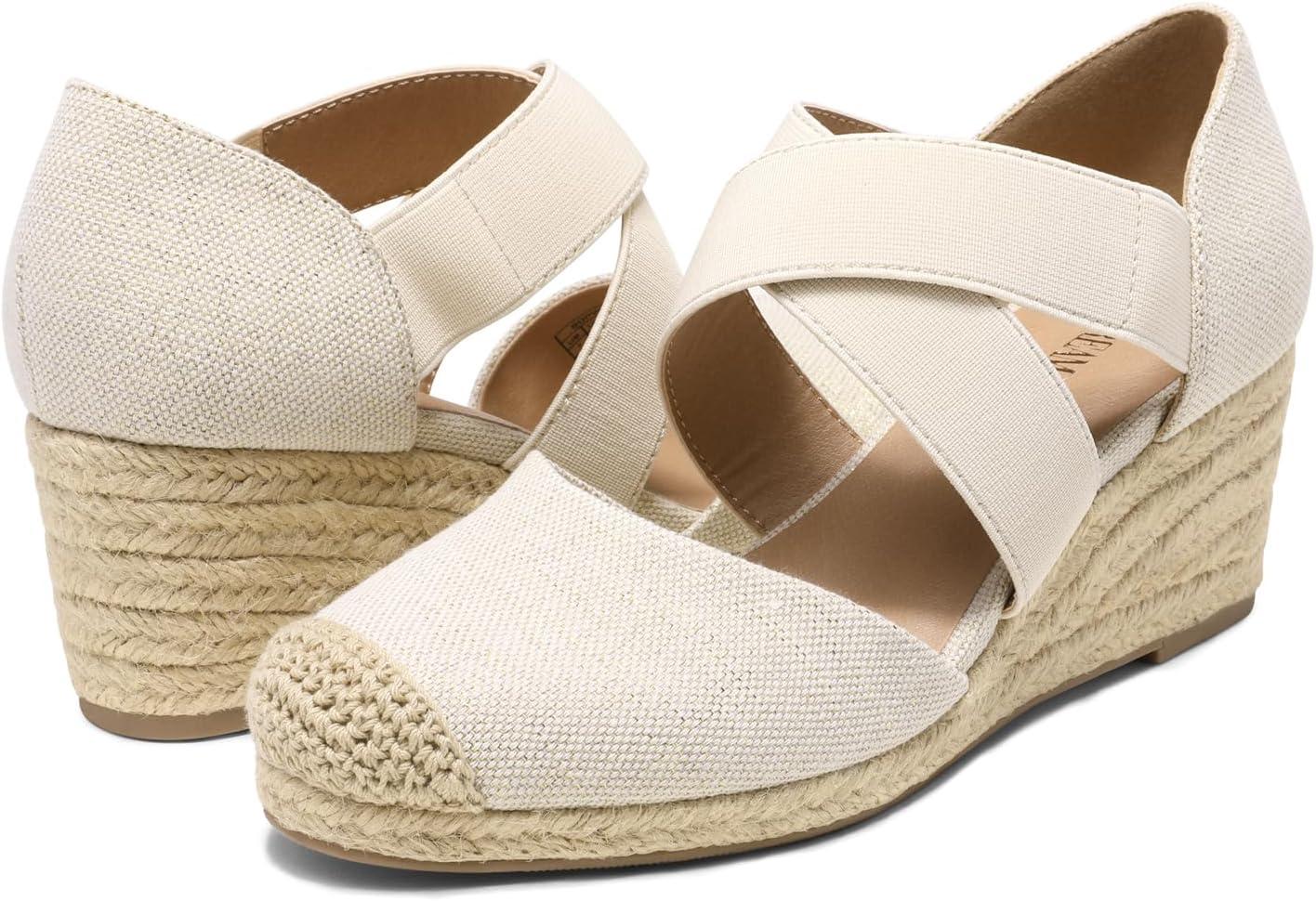 imageDREAM PAIRS Womens Close Toe Espadrilles Platform Slip on Elastic Criss Cross Straps Dressy Wedges SandalsLinen