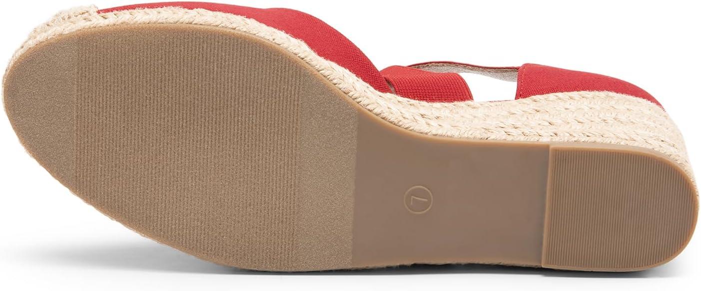 imageDREAM PAIRS Womens Close Toe Espadrilles Platform Slip on Elastic Criss Cross Straps Dressy Wedges SandalsRed