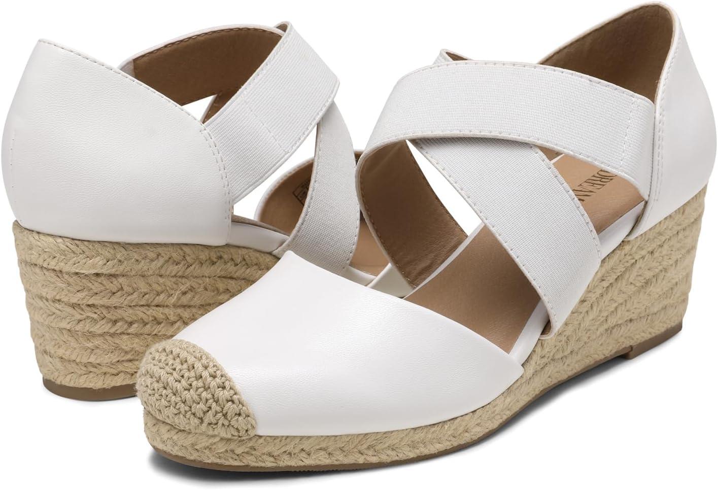 imageDREAM PAIRS Womens Close Toe Espadrilles Platform Slip on Elastic Criss Cross Straps Dressy Wedges SandalsWhite