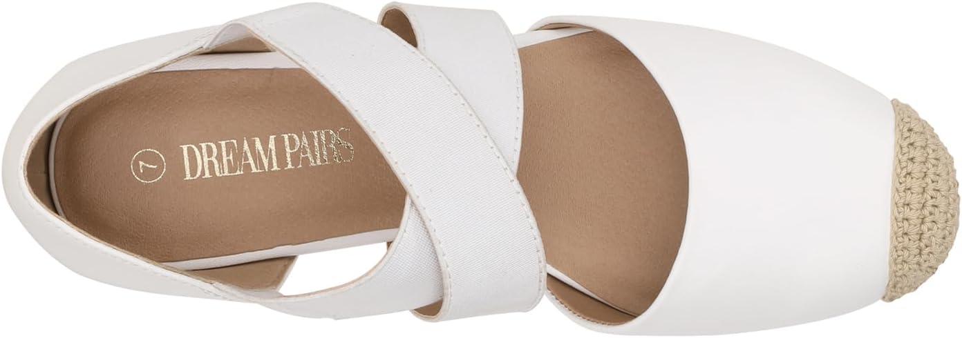 imageDREAM PAIRS Womens Close Toe Espadrilles Platform Slip on Elastic Criss Cross Straps Dressy Wedges SandalsWhite