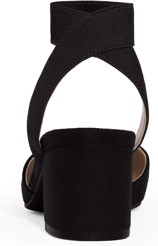 imageDREAM PAIRS Womens Closed Pointed Toe High Chunky Heels Pumps Ankle Strap Dress Shoes for Wedding Office Party 3 InchesBlackSuede