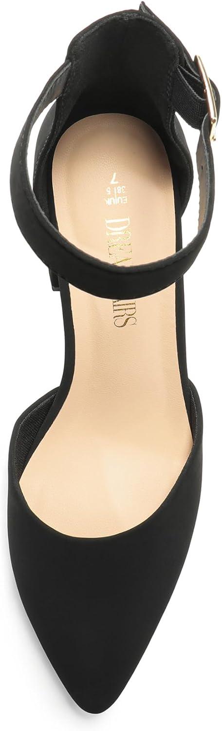 imageDREAM PAIRS Womens Closed Pointed Toe High Chunky Heels Pumps Ankle Strap Dress Shoes for Wedding Office Party 3 InchesBlacknubuck