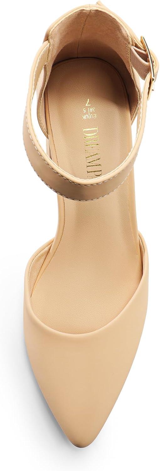 imageDREAM PAIRS Womens Closed Pointed Toe High Chunky Heels Pumps Ankle Strap Dress Shoes for Wedding Office Party 3 InchesNudenubuck