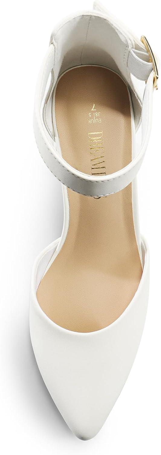 imageDREAM PAIRS Womens Closed Pointed Toe High Chunky Heels Pumps Ankle Strap Dress Shoes for Wedding Office Party 3 InchesWhitepu