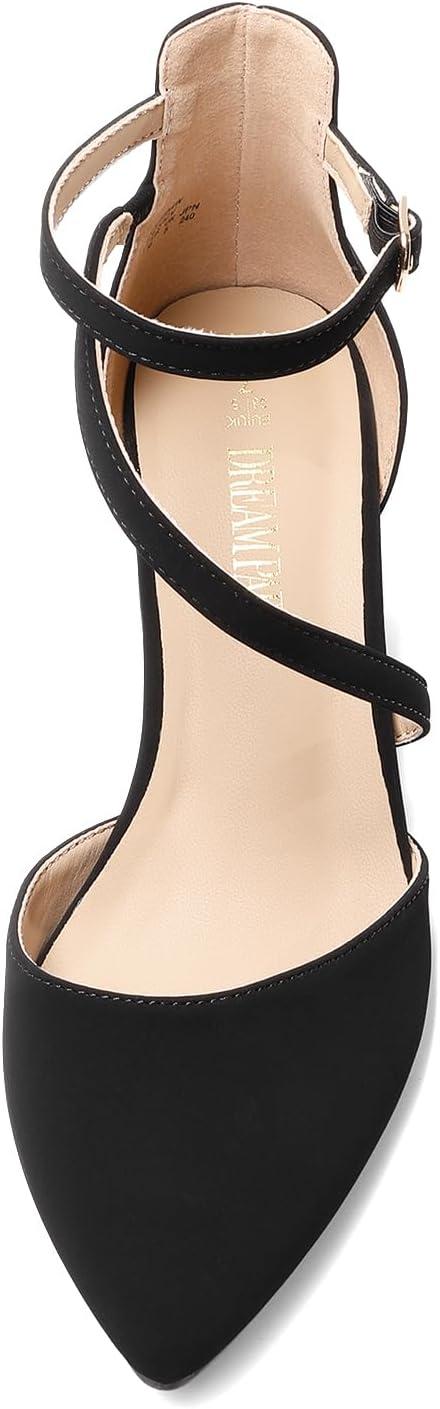 imageDREAM PAIRS Womens Closed Pointed Toe Low Chunky Heels Pumps Ankle Strap Wedding Business Dressy ShoesBlacknubuck