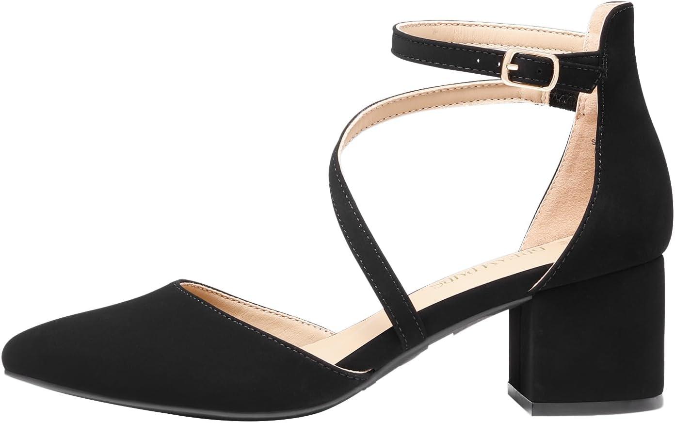 imageDREAM PAIRS Womens Closed Pointed Toe Low Chunky Heels Pumps Ankle Strap Wedding Business Dressy ShoesBlacknubuck