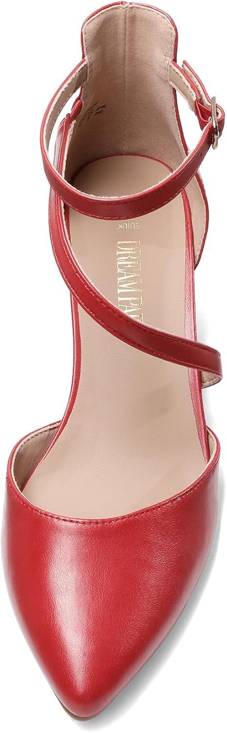 imageDREAM PAIRS Womens Closed Pointed Toe Low Chunky Heels Pumps Ankle Strap Wedding Business Dressy ShoesRedpu