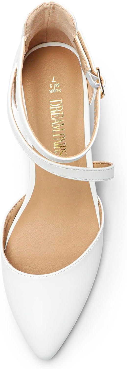 imageDREAM PAIRS Womens Closed Pointed Toe Low Chunky Heels Pumps Ankle Strap Wedding Business Dressy ShoesWhitepu