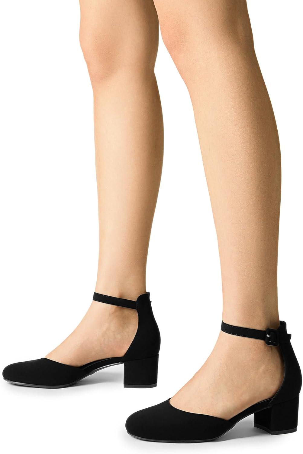 imageDREAM PAIRS Womens Closed Round Toe Low Block Heels Ankle Strap Chunky Heel Pumps Dress Wedding Office Party ShoesBlacknubuck