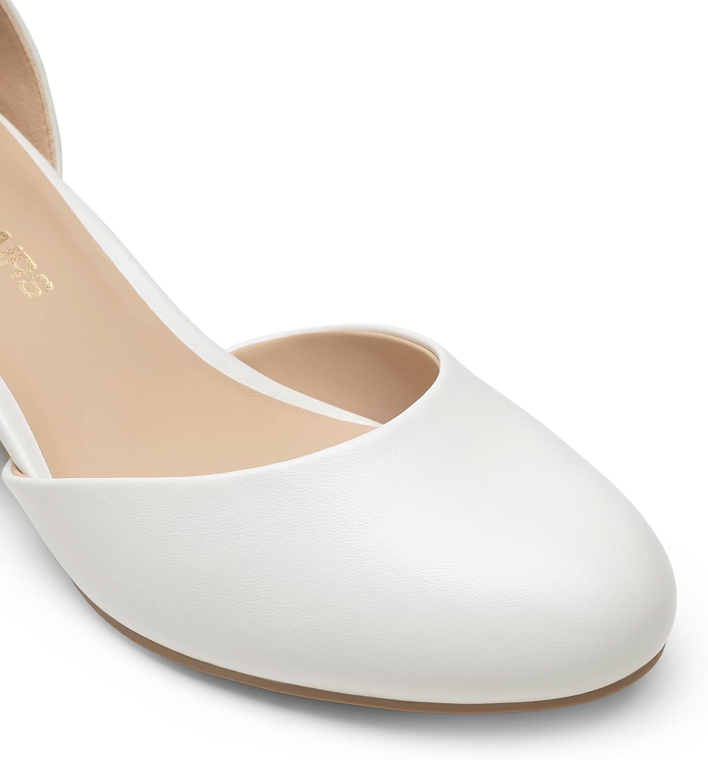 imageDREAM PAIRS Womens Closed Round Toe Low Block Heels Ankle Strap Chunky Heel Pumps Dress Wedding Office Party ShoesWhite