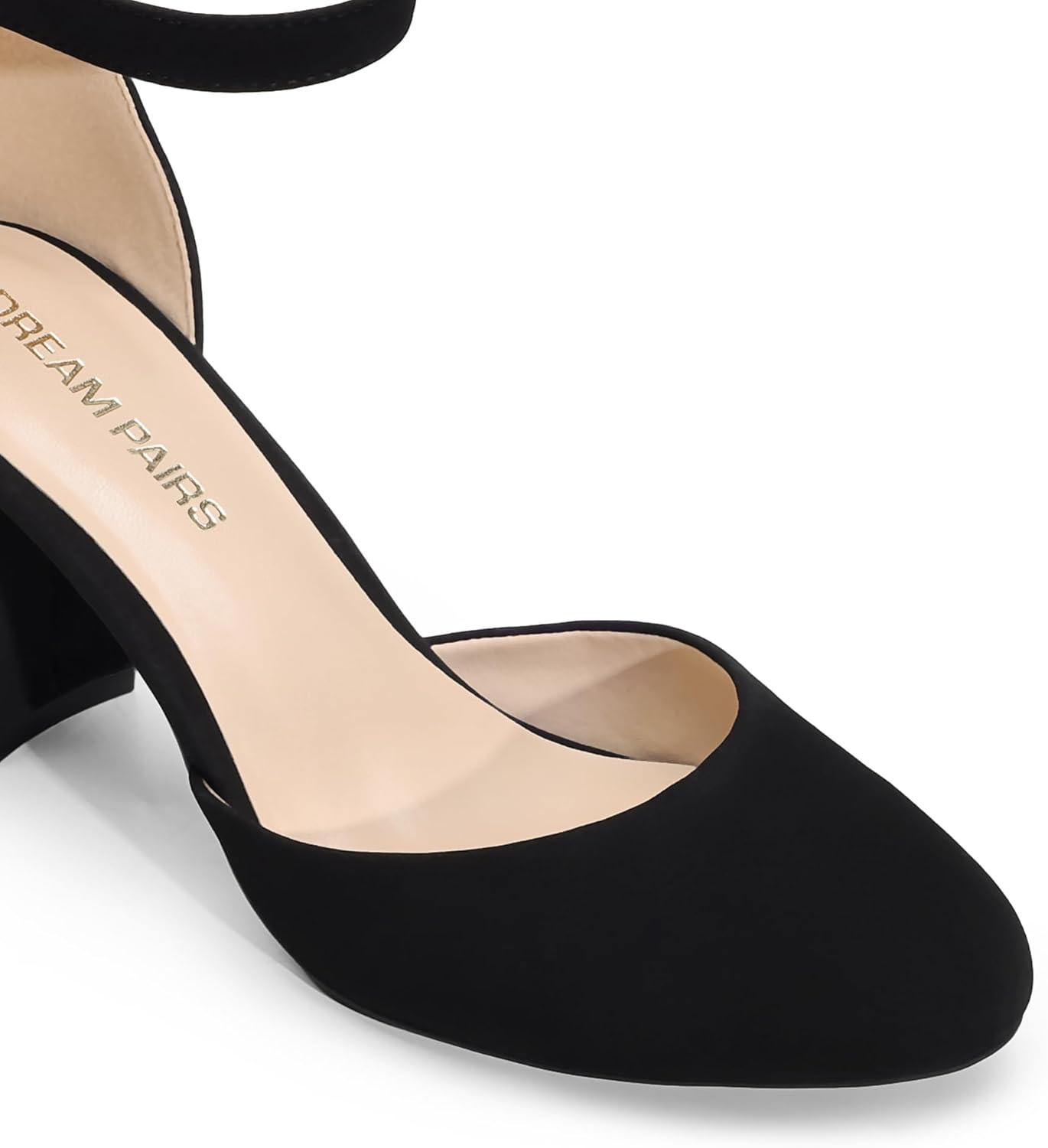 imageDREAM PAIRS Womens Closed Toe Chunky Heels Ankle Strap Low Block Heels Round Toe Dress Bridal Wedding Pumps ShoesBlacknubuck