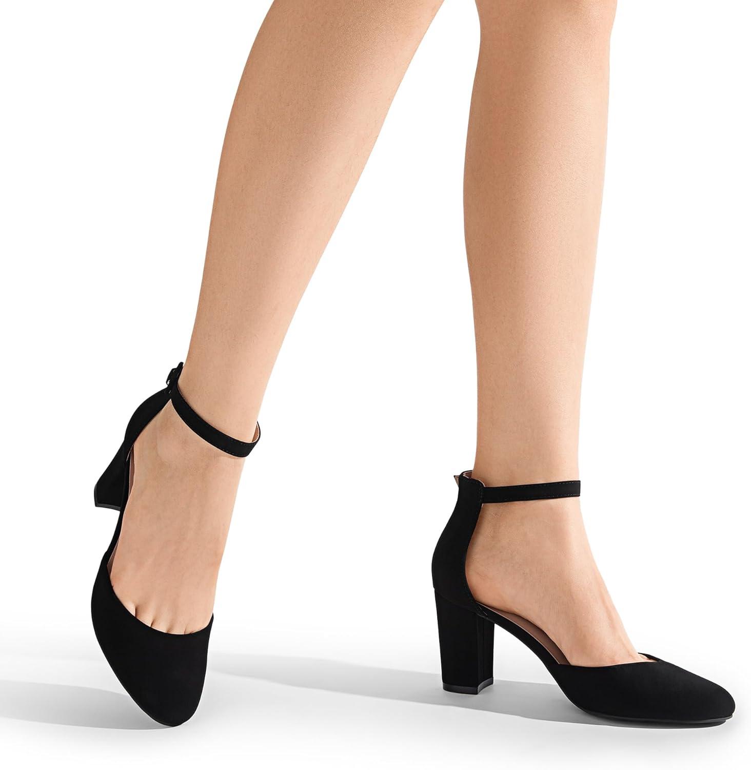 imageDREAM PAIRS Womens Closed Toe Chunky Heels Ankle Strap Low Block Heels Round Toe Dress Bridal Wedding Pumps ShoesBlacknubuck