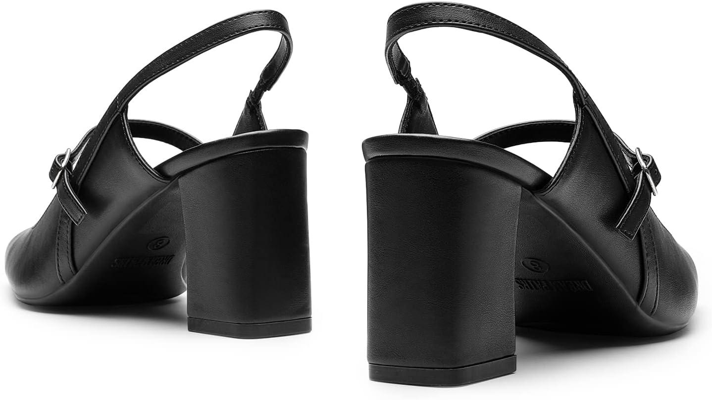 imageDREAM PAIRS Womens Closed Toe Chunky High Heels Mary Jane Block Square Toe Slingback Strappy Dress Work Pumps ShoesBlackpu