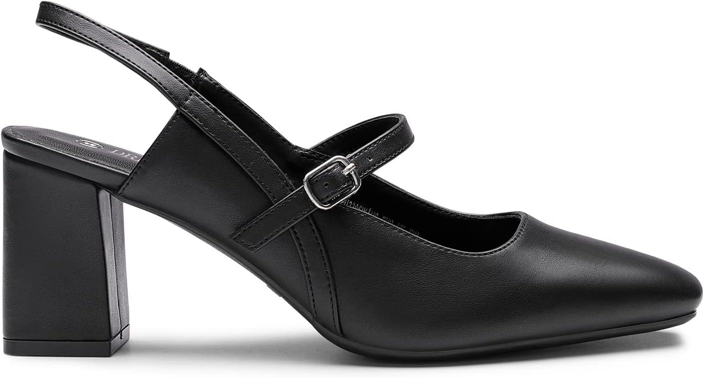 imageDREAM PAIRS Womens Closed Toe Chunky High Heels Mary Jane Block Square Toe Slingback Strappy Dress Work Pumps ShoesBlackpu