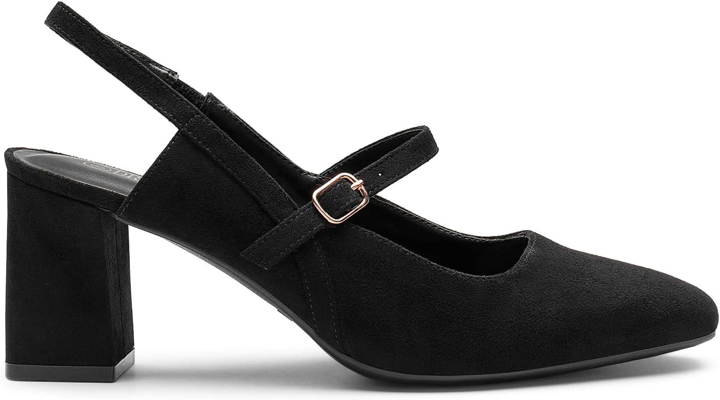 imageDREAM PAIRS Womens Closed Toe Chunky High Heels Mary Jane Block Square Toe Slingback Strappy Dress Work Pumps ShoesBlacksuede