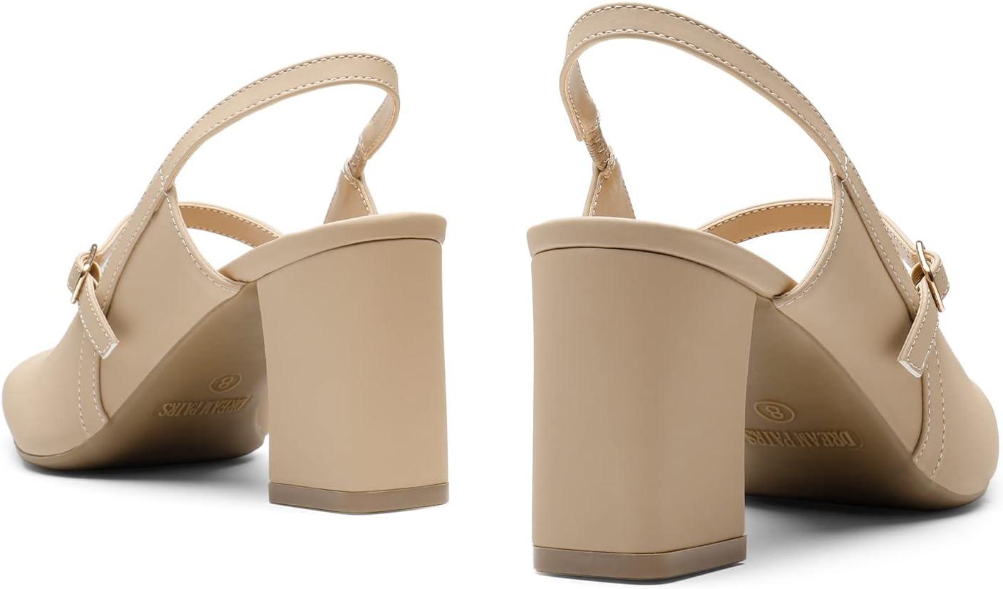 imageDREAM PAIRS Womens Closed Toe Chunky High Heels Mary Jane Block Square Toe Slingback Strappy Dress Work Pumps ShoesNudenubuck