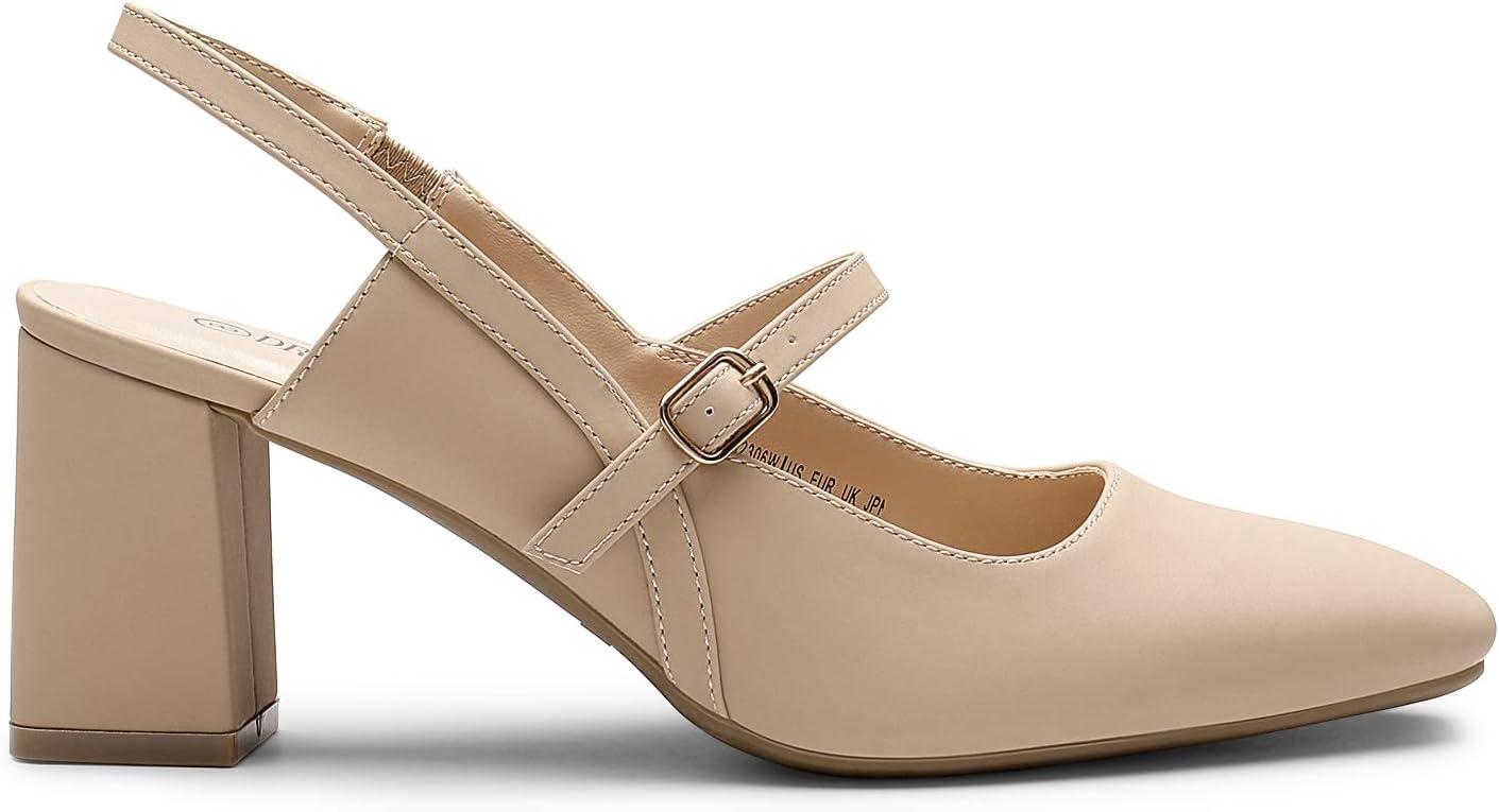 imageDREAM PAIRS Womens Closed Toe Chunky High Heels Mary Jane Block Square Toe Slingback Strappy Dress Work Pumps ShoesNudenubuck
