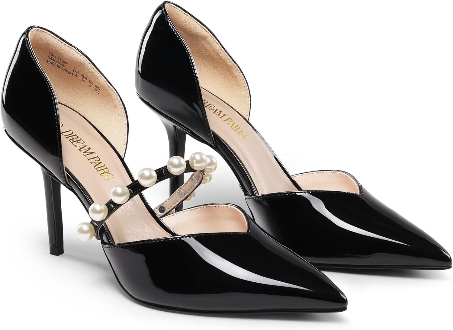 imageDREAM PAIRS Womens Closed Toe High Heels Stiletto Pointed Toe Strappy Pearl Elegant DOrsay Dress Wedding Party Pumps ShoesBlack
