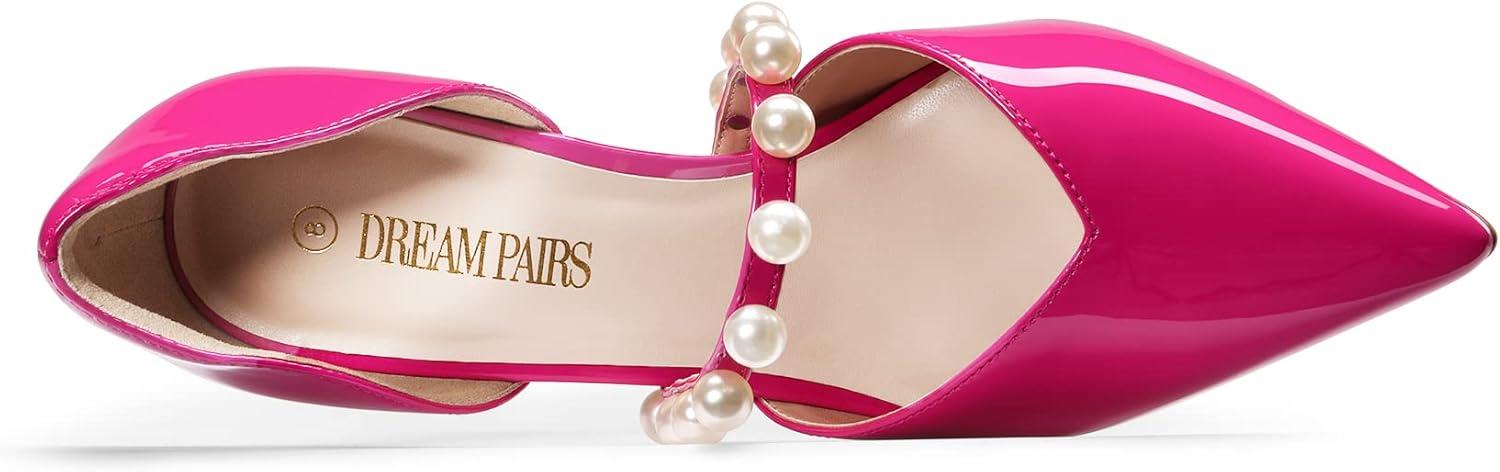 imageDREAM PAIRS Womens Closed Toe High Heels Stiletto Pointed Toe Strappy Pearl Elegant DOrsay Dress Wedding Party Pumps ShoesHot Pink