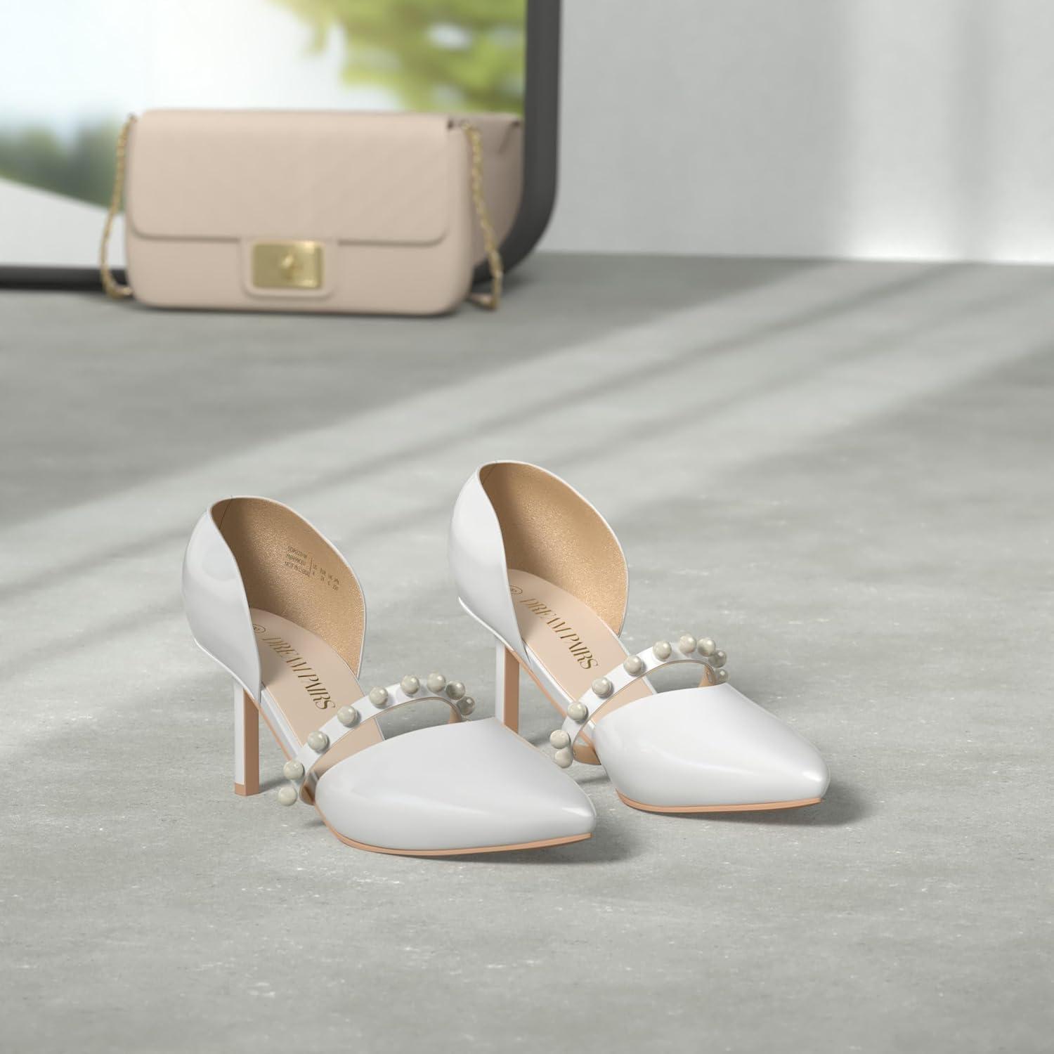 imageDREAM PAIRS Womens Closed Toe High Heels Stiletto Pointed Toe Strappy Pearl Elegant DOrsay Dress Wedding Party Pumps ShoesWhite