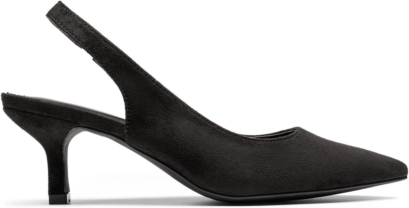 imageDREAM PAIRS Womens Closed Toe Kitten Heels Pointed Toe Slingback Low Heels Dress Bridal Wedding Pumps ShoesBlacksuede