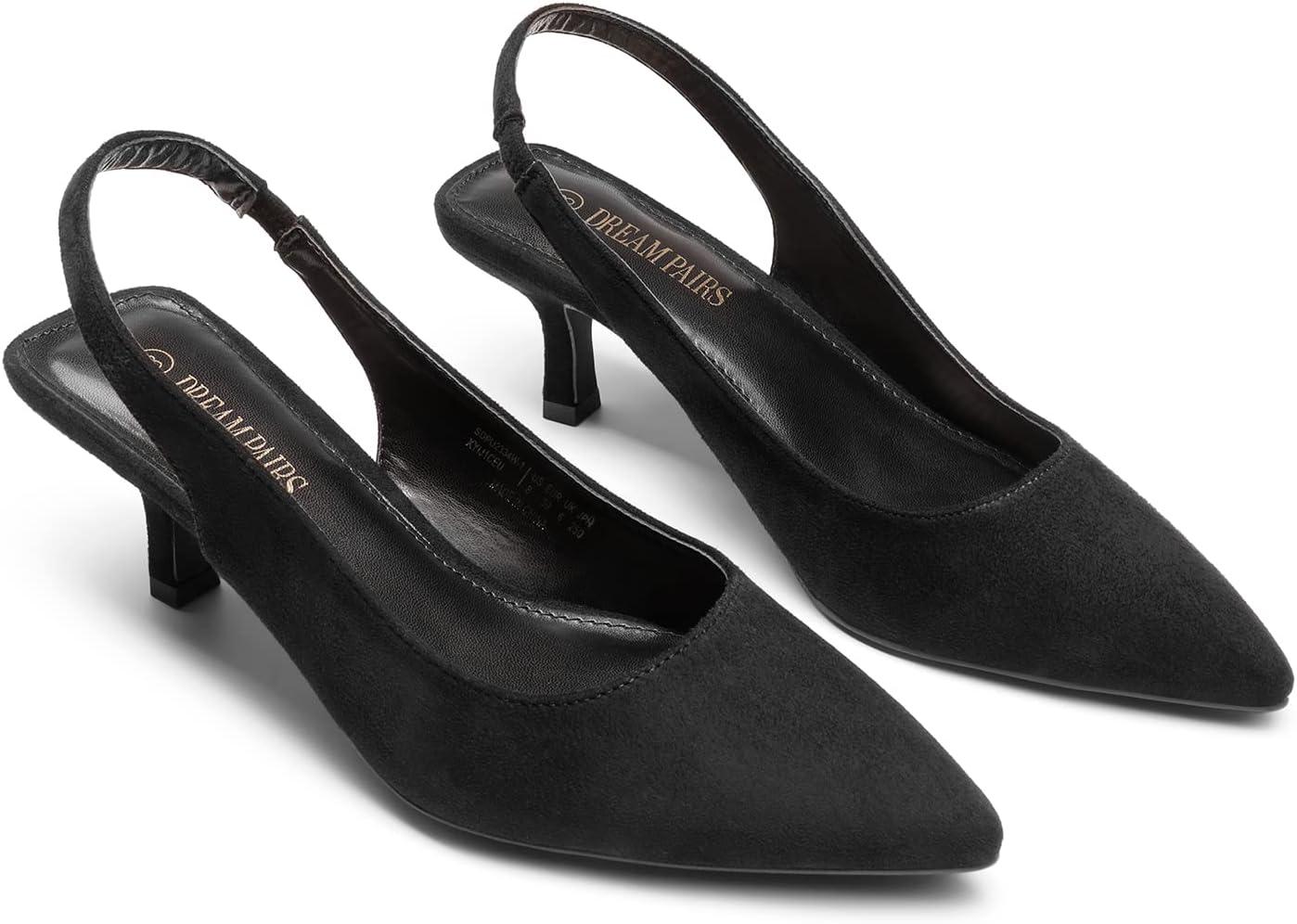 imageDREAM PAIRS Womens Closed Toe Kitten Heels Pointed Toe Slingback Low Heels Dress Bridal Wedding Pumps ShoesBlacksuede