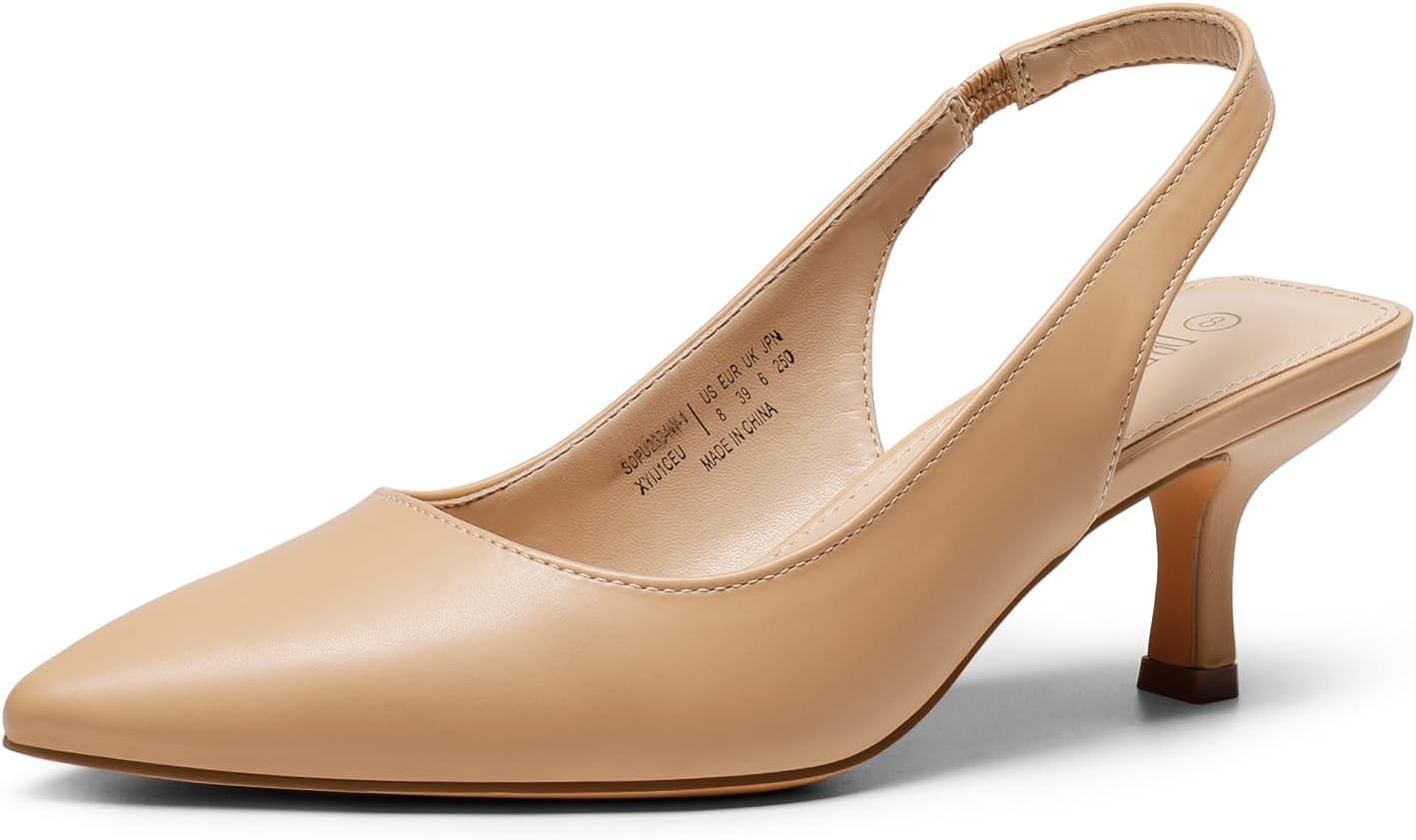 imageDREAM PAIRS Womens Closed Toe Kitten Heels Pointed Toe Slingback Low Heels Dress Bridal Wedding Pumps ShoesNudepu