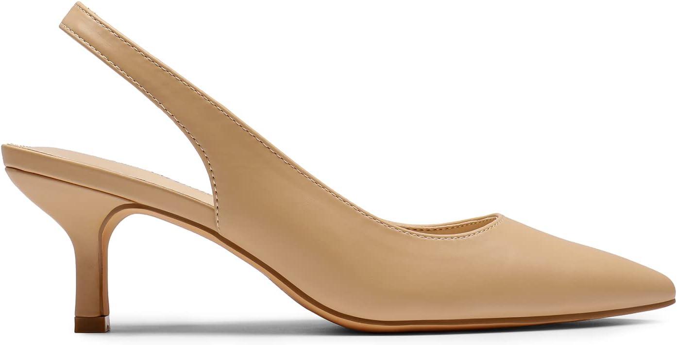 imageDREAM PAIRS Womens Closed Toe Kitten Heels Pointed Toe Slingback Low Heels Dress Bridal Wedding Pumps ShoesNudepu