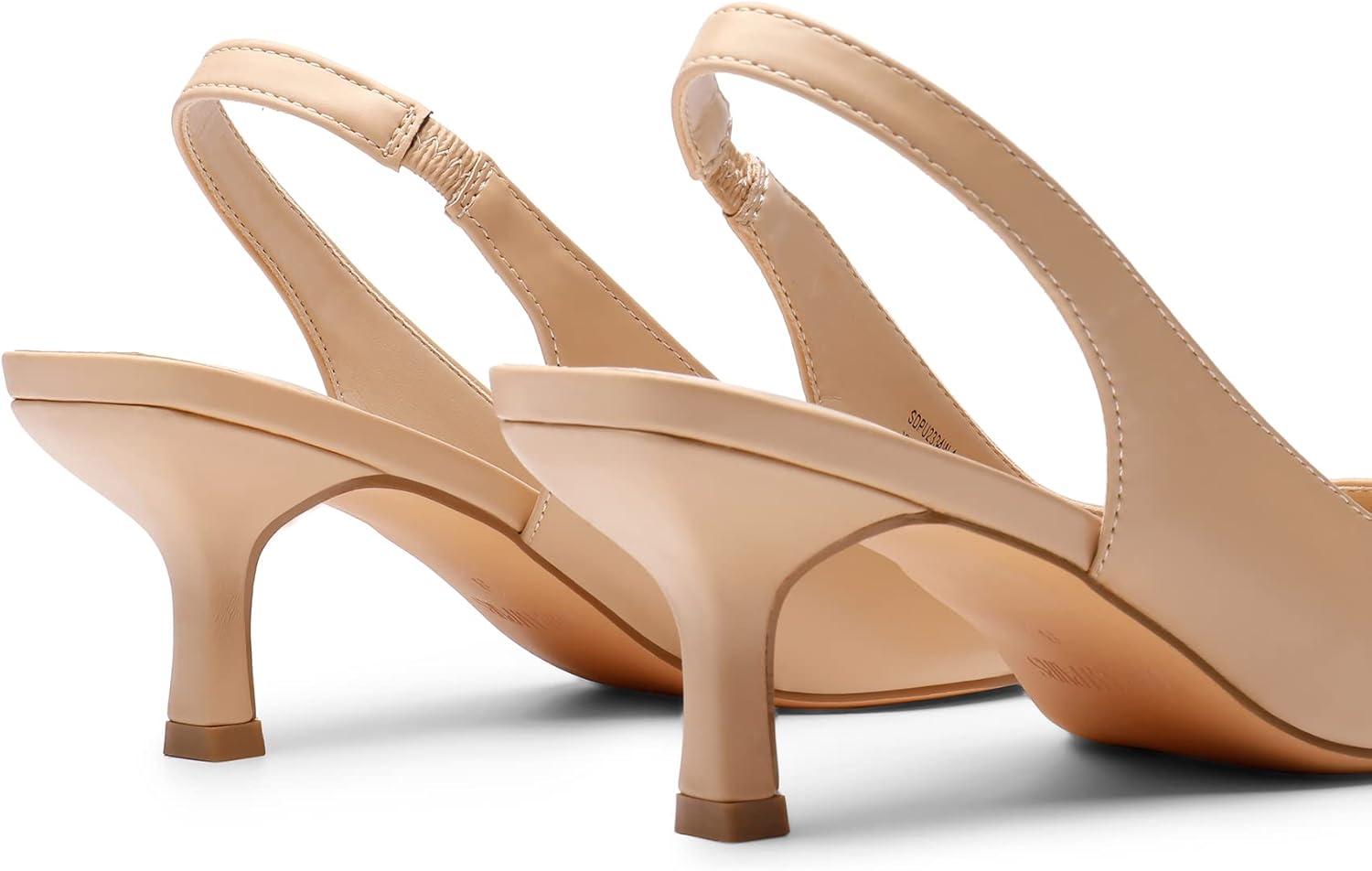 imageDREAM PAIRS Womens Closed Toe Kitten Heels Pointed Toe Slingback Low Heels Dress Bridal Wedding Pumps ShoesNudepu