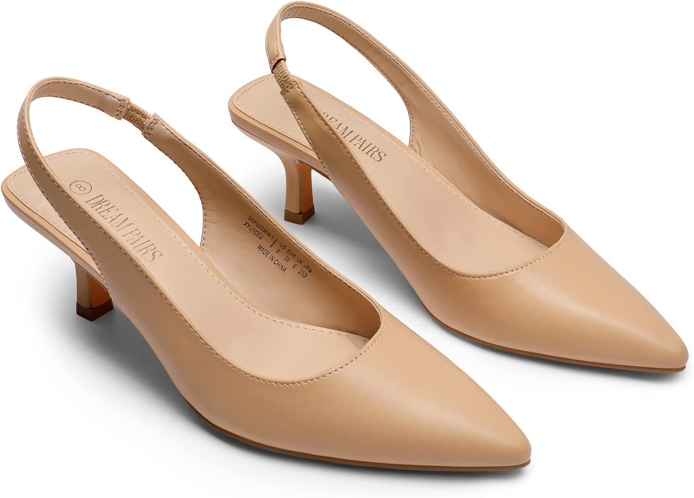 imageDREAM PAIRS Womens Closed Toe Kitten Heels Pointed Toe Slingback Low Heels Dress Bridal Wedding Pumps ShoesNudepu