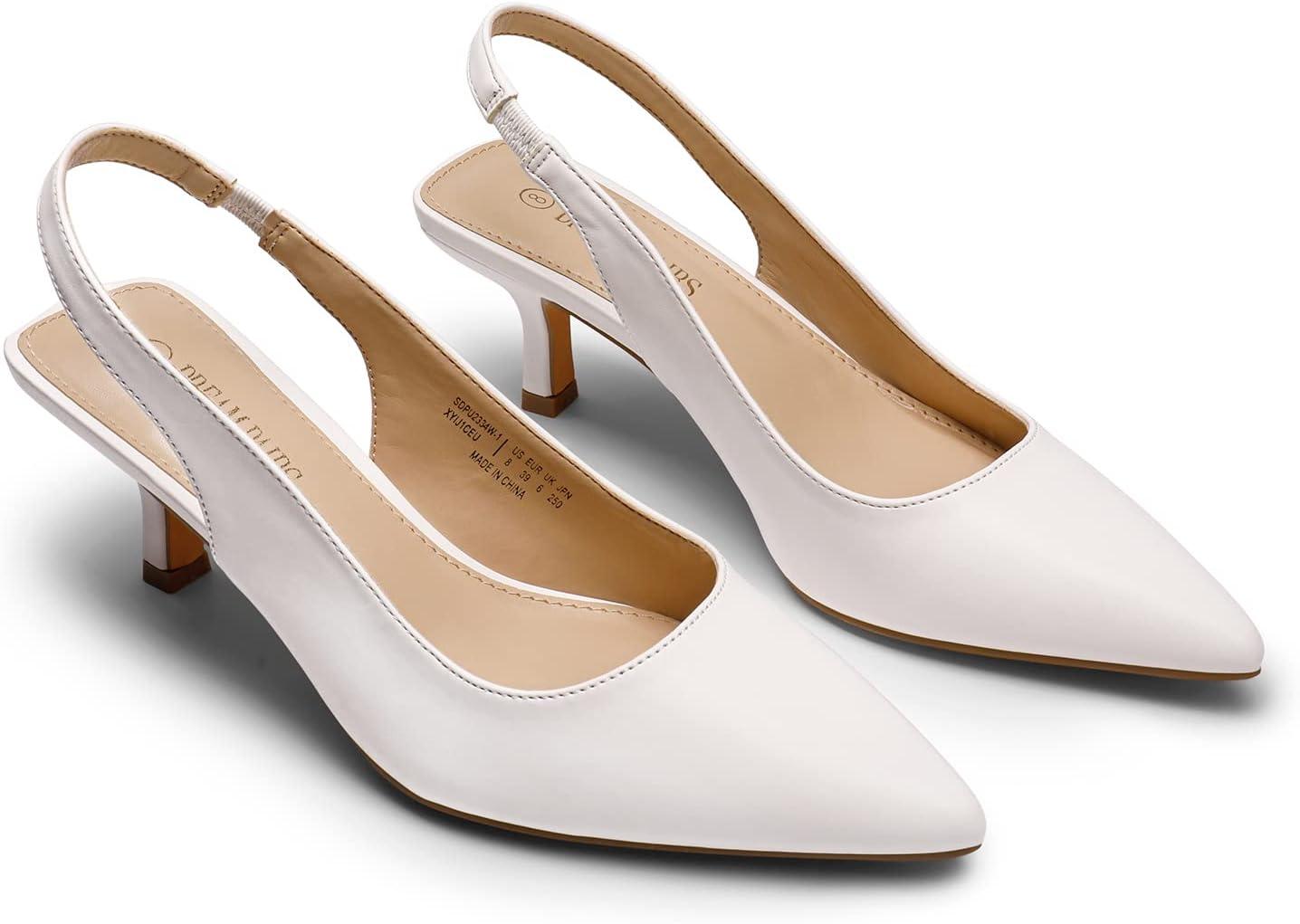 imageDREAM PAIRS Womens Closed Toe Kitten Heels Pointed Toe Slingback Low Heels Dress Bridal Wedding Pumps ShoesWhitepu