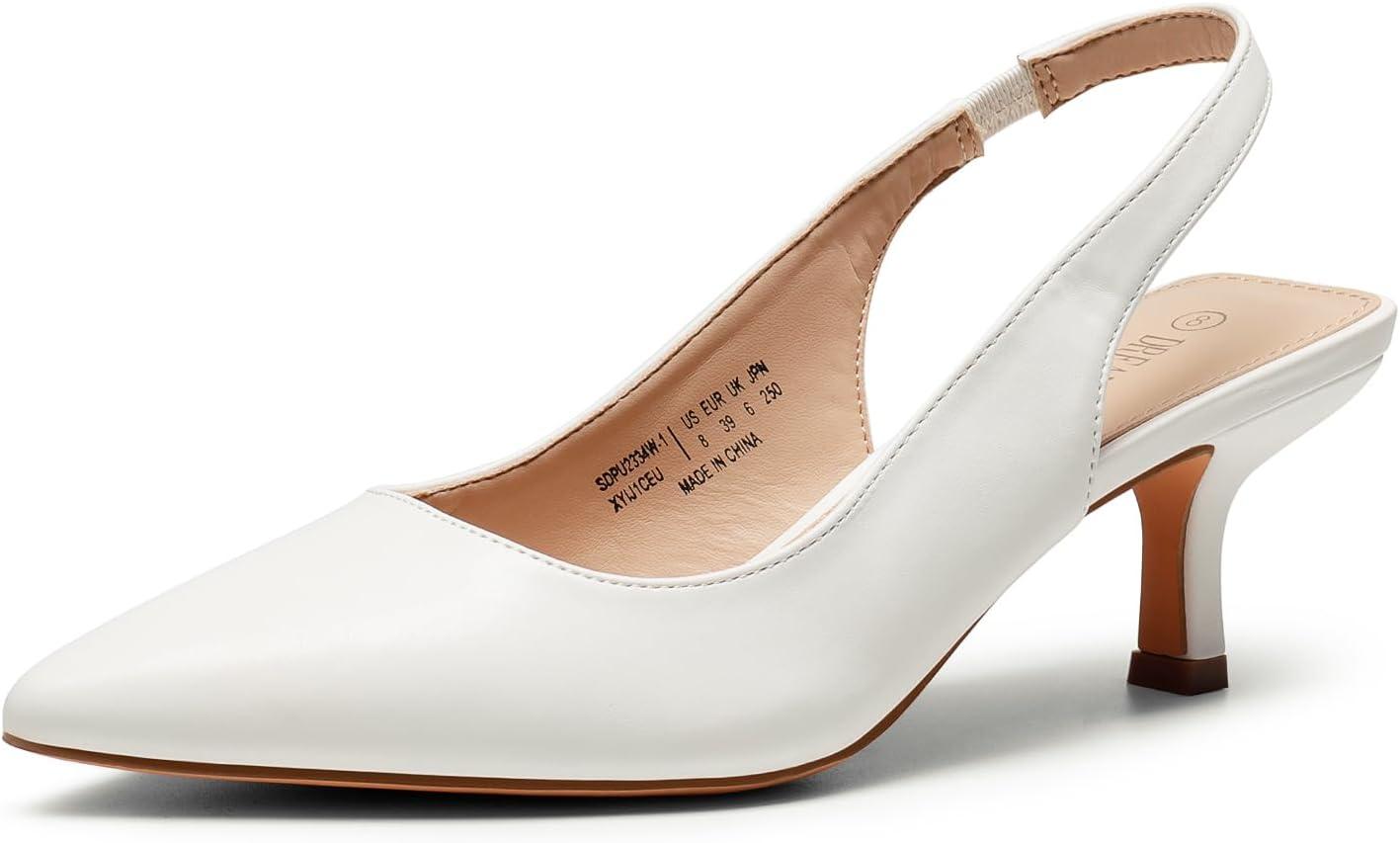 imageDREAM PAIRS Womens Closed Toe Kitten Heels Pointed Toe Slingback Low Heels Dress Bridal Wedding Pumps ShoesWhitepu