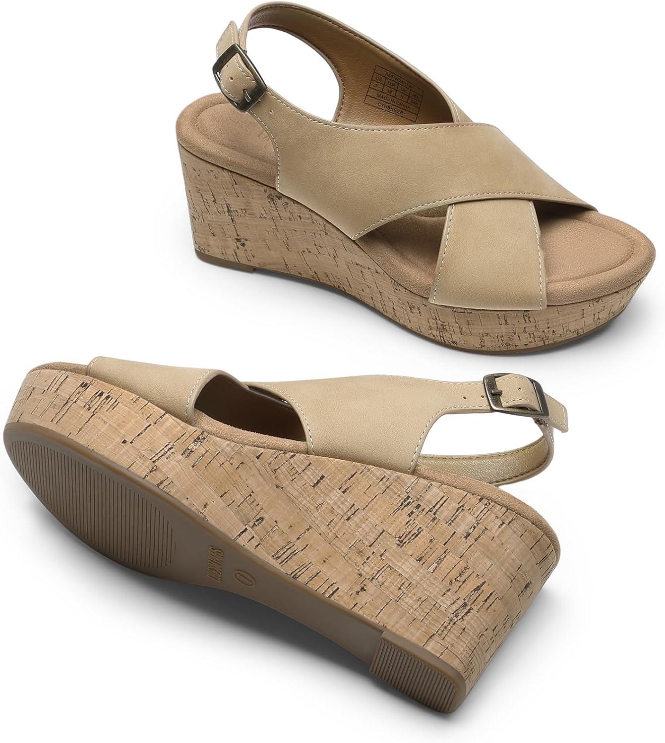 imageDREAM PAIRS Womens Comfortable Ankle Strap Platform Wedge Sandals for Women Casual Dressy SummerKhaki