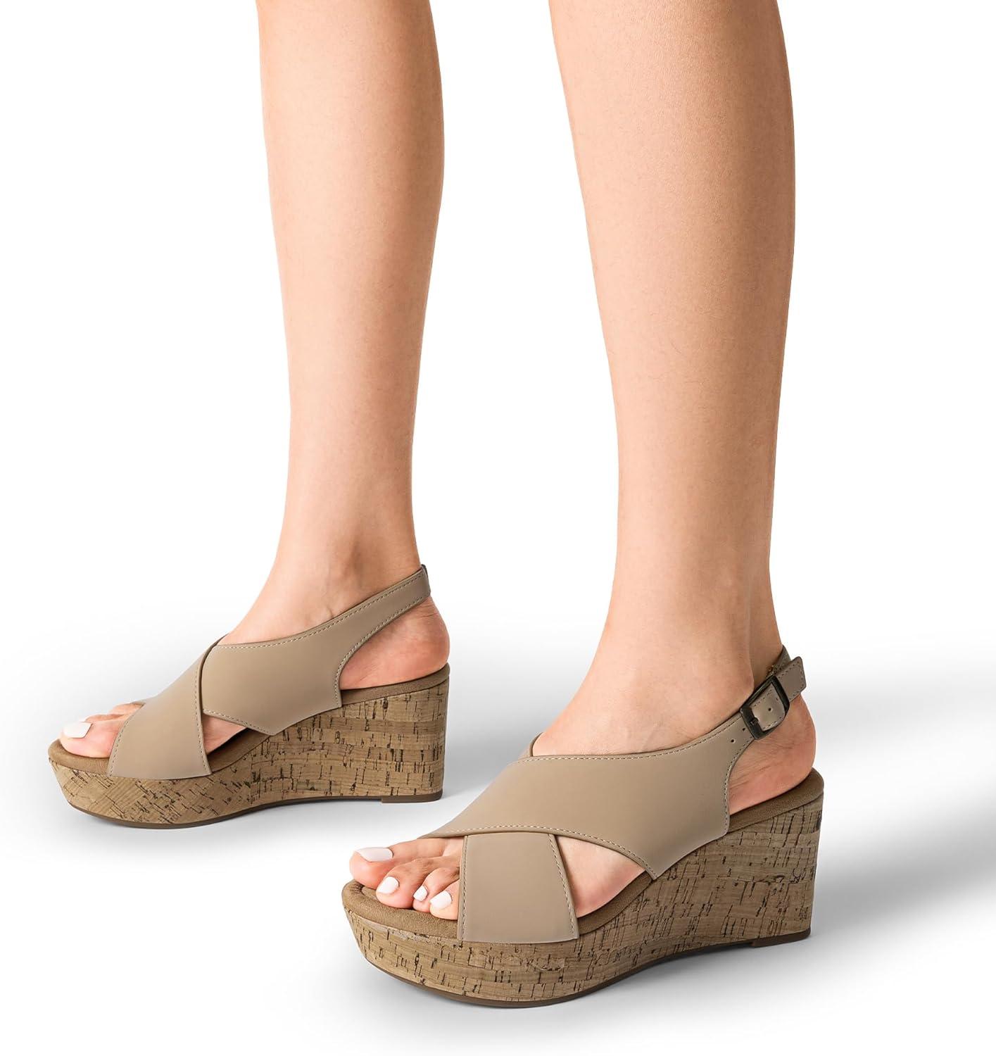 imageDREAM PAIRS Womens Comfortable Ankle Strap Platform Wedge Sandals for Women Casual Dressy SummerNude