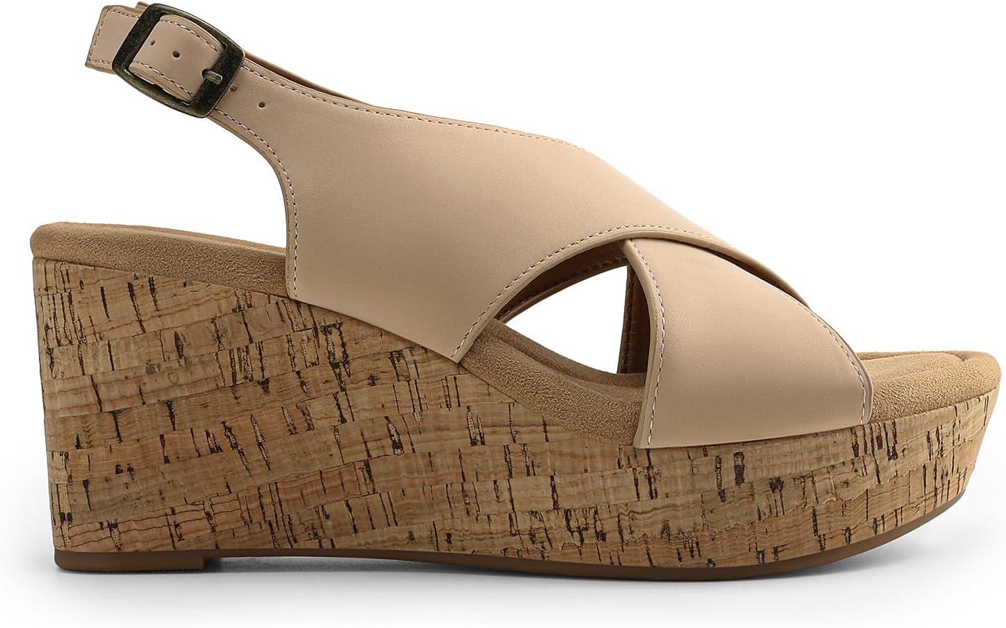 imageDREAM PAIRS Womens Comfortable Ankle Strap Platform Wedge Sandals for Women Casual Dressy SummerNude