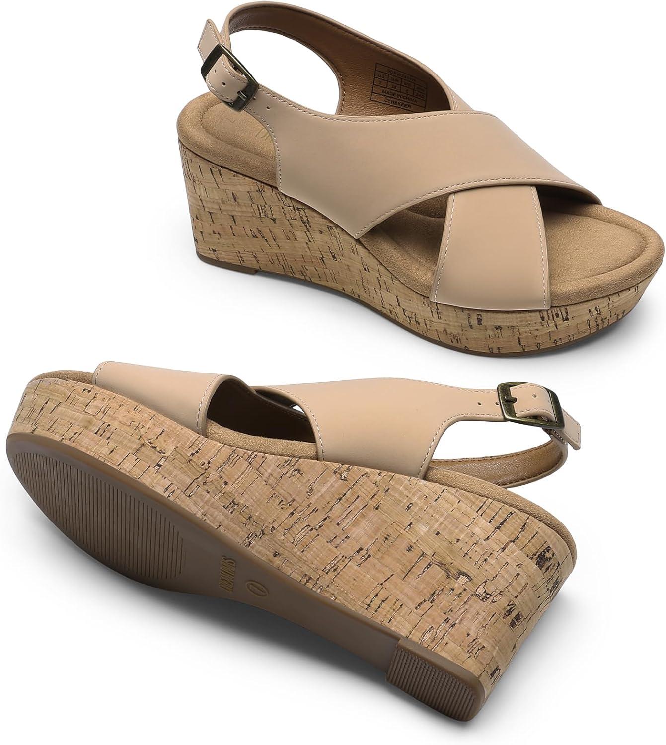 imageDREAM PAIRS Womens Comfortable Ankle Strap Platform Wedge Sandals for Women Casual Dressy SummerNude