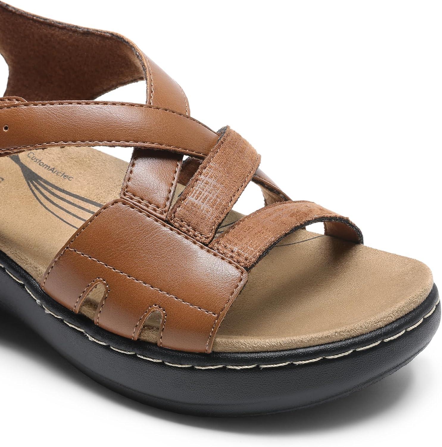 imageDREAM PAIRS Womens Comfortable Arch Support Wedge Sandals Open Toe Summer Walking ShoeBrown