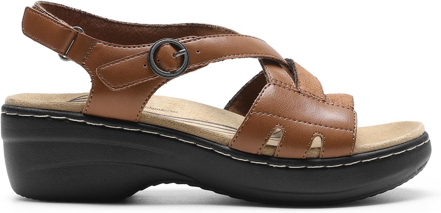 imageDREAM PAIRS Womens Comfortable Arch Support Wedge Sandals Open Toe Summer Walking ShoeBrown