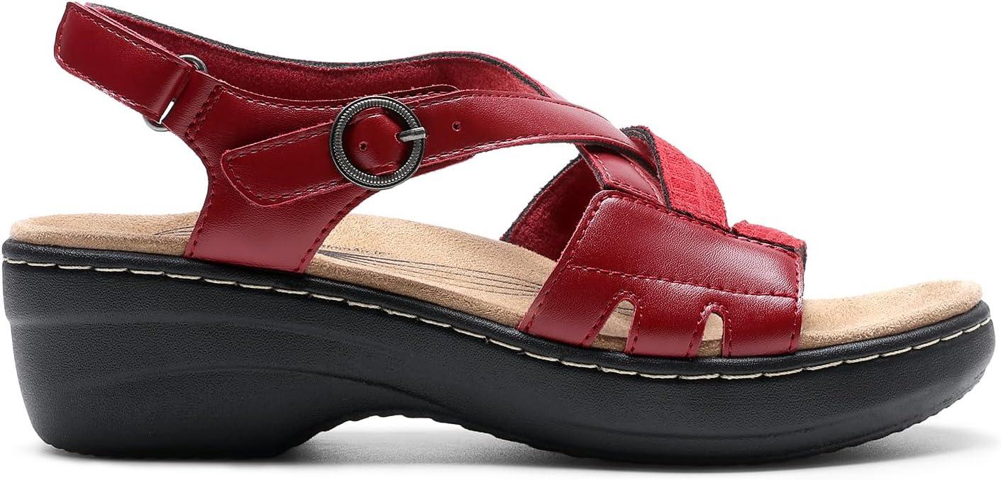 imageDREAM PAIRS Womens Comfortable Arch Support Wedge Sandals Open Toe Summer Walking ShoeRed