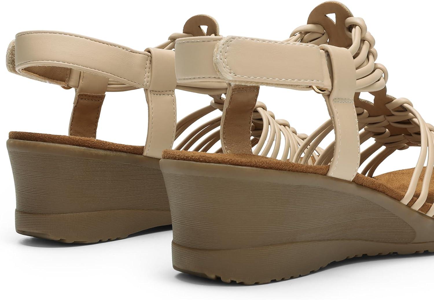 imageDREAM PAIRS Womens Comfortable Strappy Low Heel Open Toe SlipOn Wedge Sandals Arch Support for Summer Dressy ShoesNude