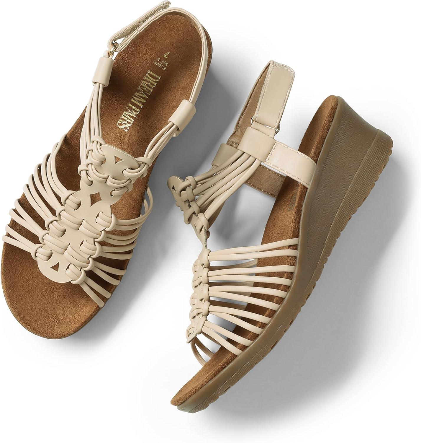 imageDREAM PAIRS Womens Comfortable Strappy Low Heel Open Toe SlipOn Wedge Sandals Arch Support for Summer Dressy ShoesNude